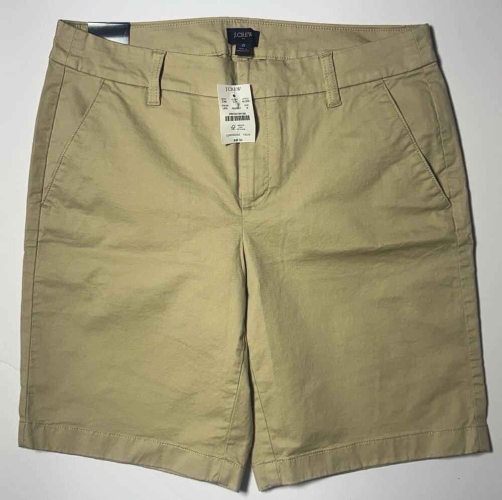 J.CREW Women's Khaki Chino Twill Shorts 9" Inseam Mid Rise Size 6